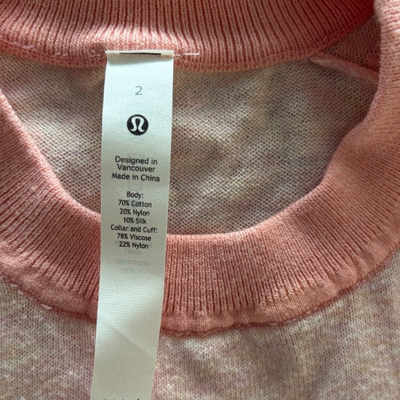 Lululemon Pink cotton, nylon silk lightweight sweater fitted cut. Beautiful - Picture 4 of 6